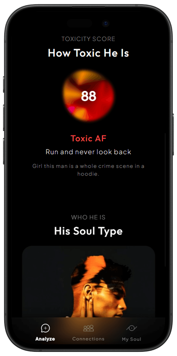 Toxic or Nah app showing a Toxicity Score of 88 with the verdict Toxic AF